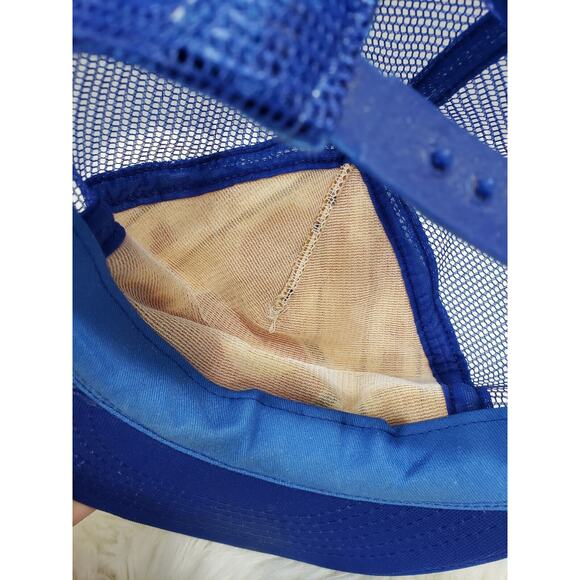 VINTAGE 90s Rare Chicago Cubs Pennant Fever Blue/White Striped Mesh Snapback Hat - Picture 6 of 7